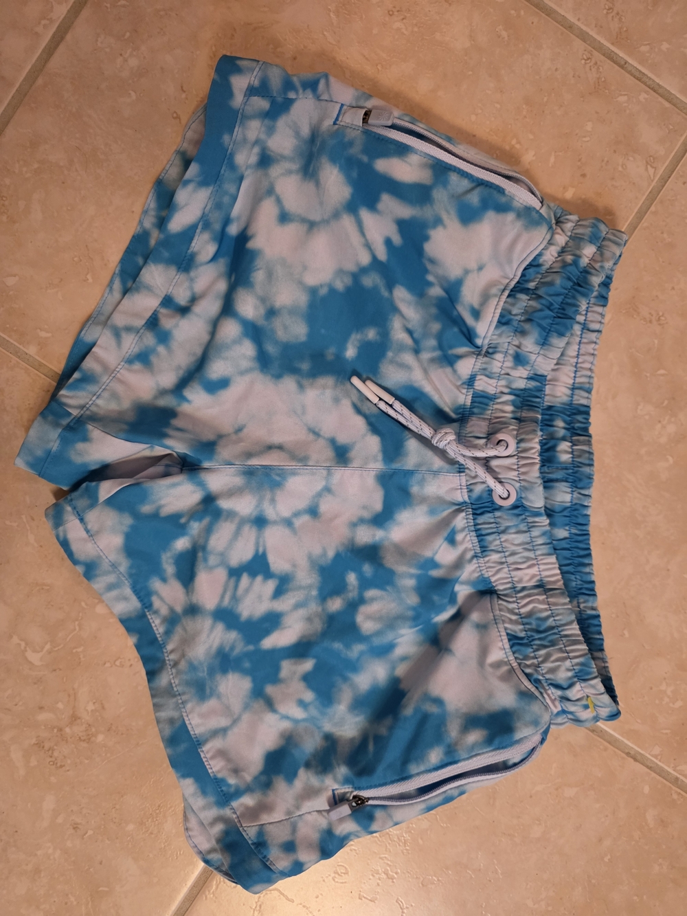 Athleta Girl All Play 3" Blue and White Tie-Dye Athletic Shorts